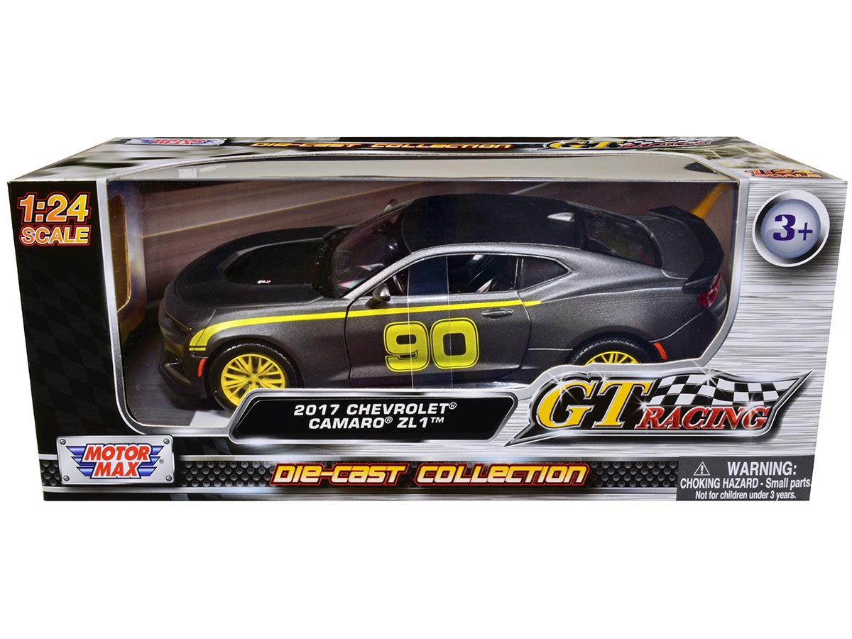 2017 Chevrolet Camaro ZL1 #90 Matt Gray with Yellow Stripes "GT Racing" Series 1/24 Diecast Model Car by Motormax-DiecastModeler.com