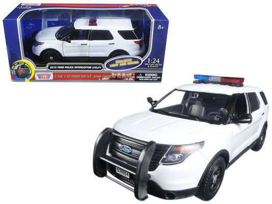 2015 Ford Police Interceptor Utility White with Flashing Light Bar and Front and Rear Lights and 2 Sounds 1/24 Diecast Model Car by Motormax-DiecastModeler.com