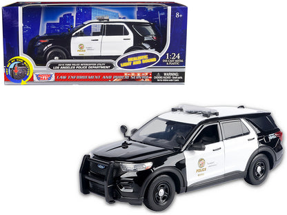 2015 Ford Police Interceptor Utility Black and White "Los Angeles Police Department (LAPD)" with Flashing Light Bar and Front and Rear Lights and Sounds 1/24 Diecast Model Car by Motormax