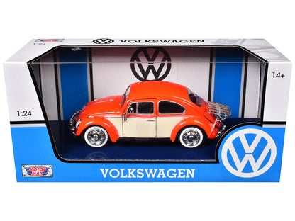 1966 Volkswagen Classic Beetle with Rear Luggage Rack Orange 1/24 Diecast Model Car by Motormax