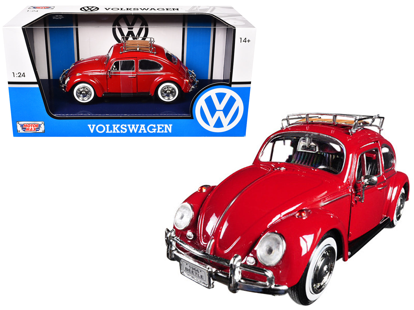 1966 Volkswagen Classic Beetle Red 1/24 Diecast Car Model by Motormax-DiecastModeler.com
