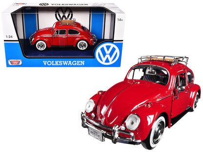 1966 Volkswagen Classic Beetle Red 1/24 Diecast Car Model by Motormax-DiecastModeler.com