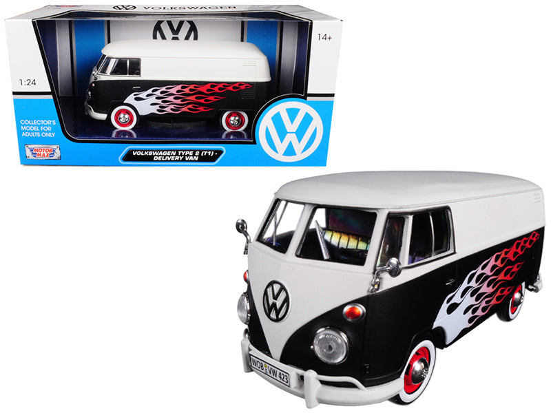 Volkswagen Type 2 (T1) Delivery Van with Flames 1/24 Diecast Car Model by Motormax-DiecastModeler.com