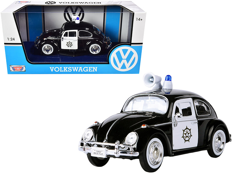 1966 Volkswagen Beetle Police Car Black and White 1/24 Diecast Model Car by Motormax-DiecastModeler.com