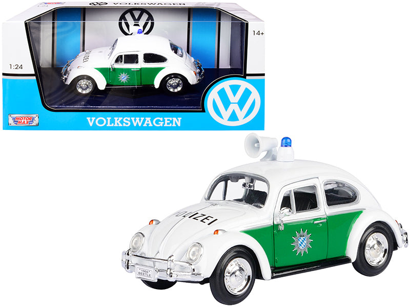 1966 Volkswagen Beetle German Police Car White and Green 1/24 Diecast Model Car by Motormax-DiecastModeler.com