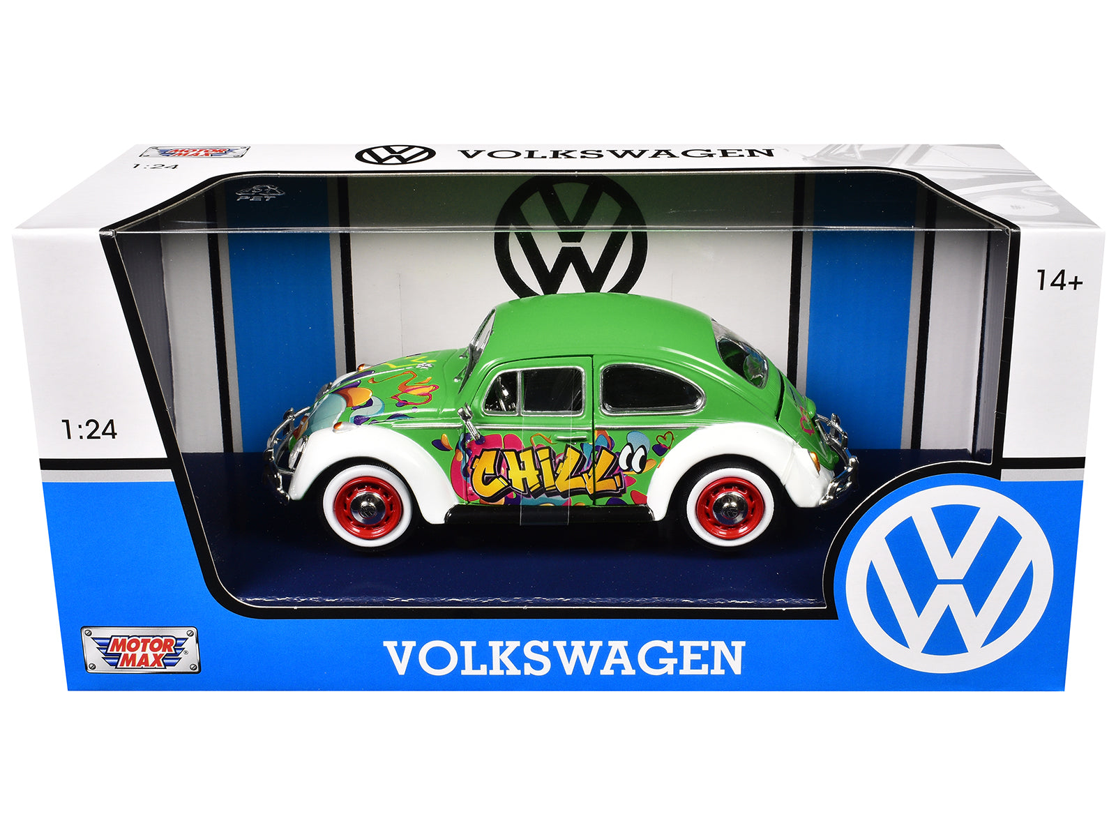 1966 Volkswagen Beetle Green with Graffiti Graphics 1/24 Diecast Model Car by Motormax-DiecastModeler.com