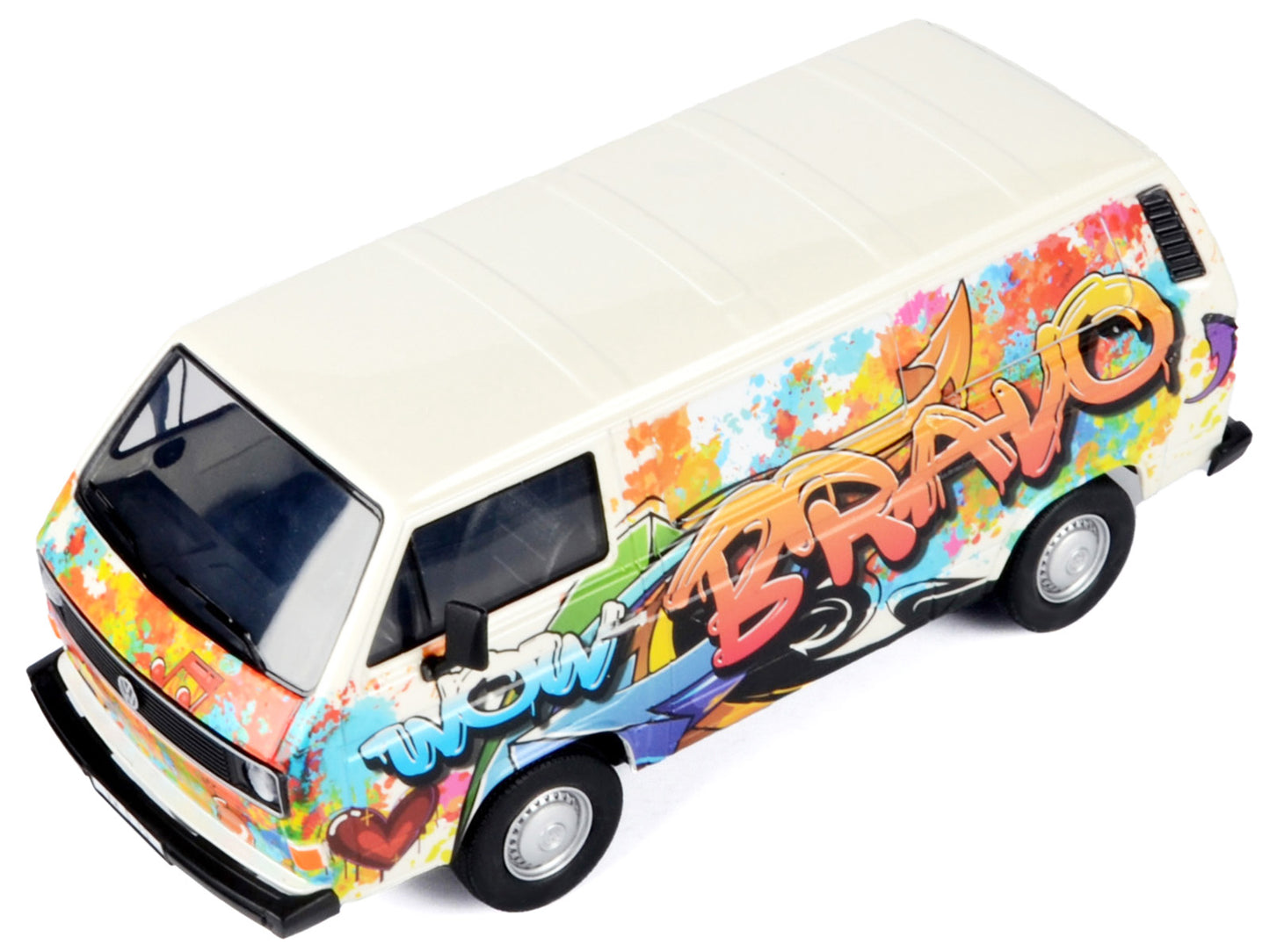 Volkswagen Type 2 (T3) Van White Metallic with Graffiti Graphics 1/24 Diecast Model Car by Motormax