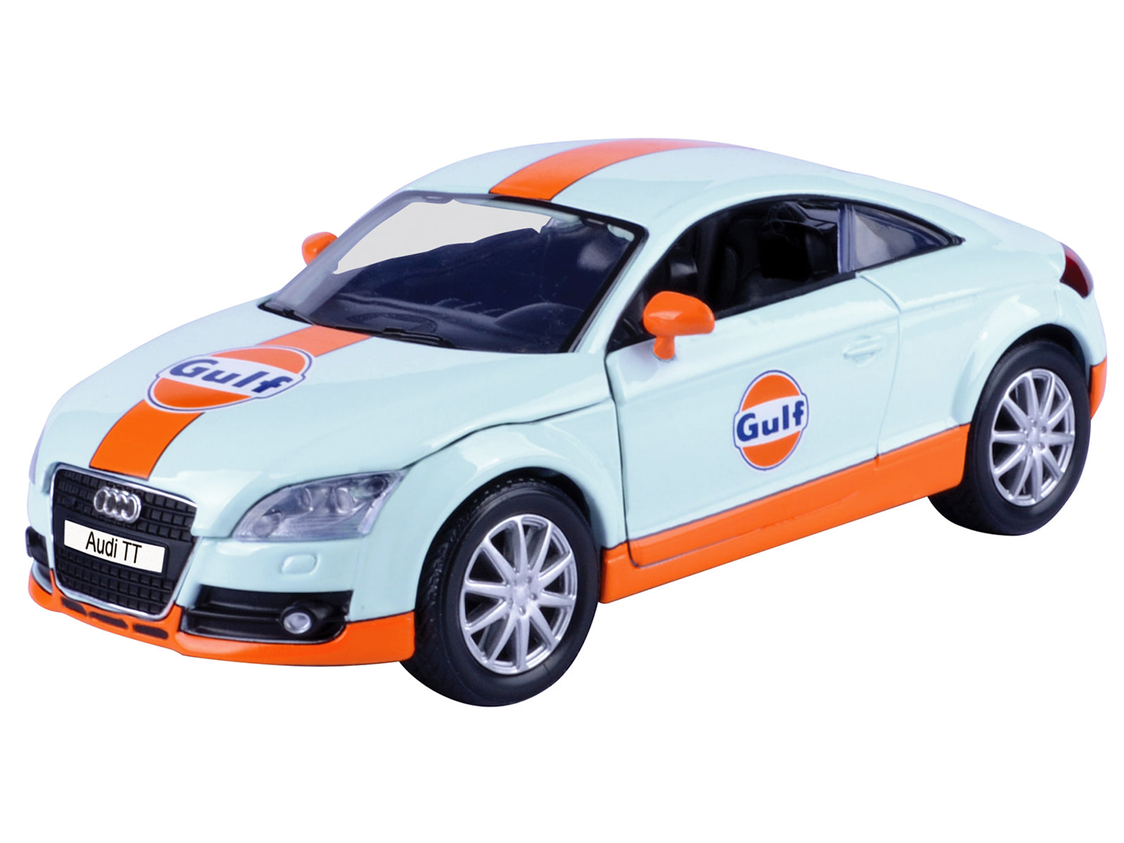 Audi TT Coupe "Gulf Oil" Light Blue with Orange Stripes "Gulf Die-Cast Collection" 1/24 Diecast Model Car by Motormax-DiecastModeler.com