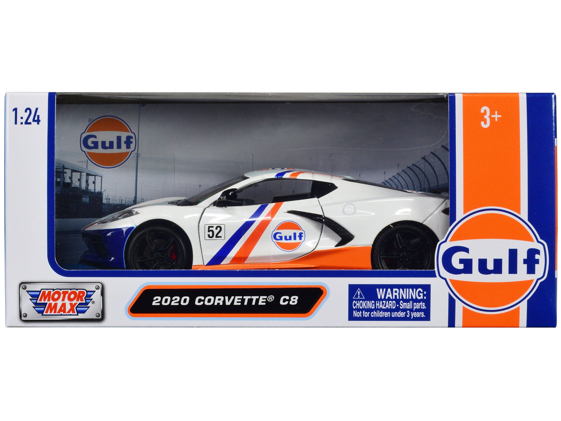 2020 Chevrolet Corvette C8 #52 White and Light Blue with Stripes "Gulf Oil" "Gulf Die-Cast Collection" 1/24 Diecast Model Car by Motormax-DiecastModeler.com