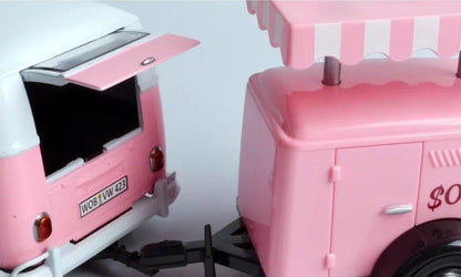 Volkswagen T1 Delivery Van with Ice-Cream Trailer Pink and White "Ice-Cream Shop" 1/24 Diecast Model Car by Motormax