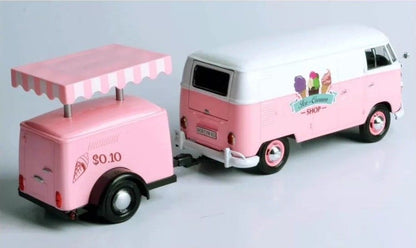 Volkswagen T1 Delivery Van with Ice-Cream Trailer Pink and White "Ice-Cream Shop" 1/24 Diecast Model Car by Motormax