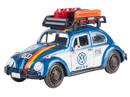 1966 Volkswagen Beetle Off Road #1718 Blue Metallic and White with German Flag Stripes and Roof Rack Accessories 1/24 Diecast Model Car by Motormax-DiecastModeler.com