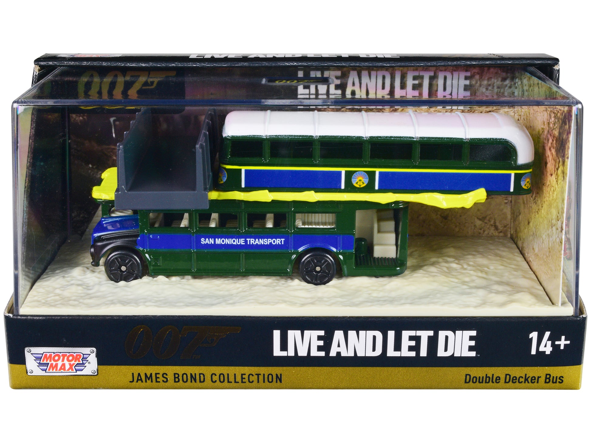 Double Decker Bus "San Monique Transport" "Hitting Bridge Scene" James Bond 007 "Live and Let Die" (1973) Movie with Display "James Bond Collection" Series Diecast Model by Motormax-DiecastModeler.com
