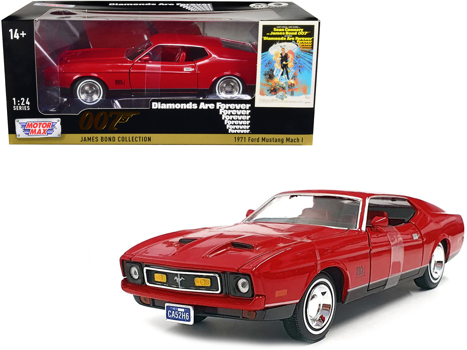 1971 Ford Mustang Mach 1 Red James Bond 007 "Diamonds are Forever" (1971) Movie "James Bond Collection" Series 1/24 Diecast Model Car by Motormax-DiecastModeler.com