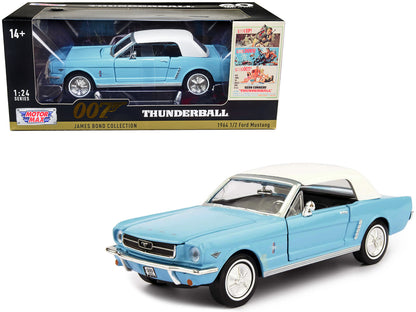 1964 1/2 Ford Mustang Light Blue with White Top James Bond 007 "Thunderball" (1965) Movie "James Bond Collection" Series 1/24 Diecast Model Car by Motormax-DiecastModeler.com