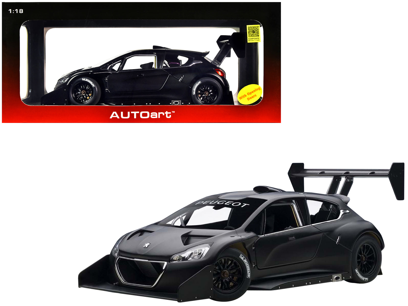 2013 Peugeot 208 T16 Pikes Peak Race Car Plain Black Version 1/18 Model Car by Autoart-DiecastModeler.com