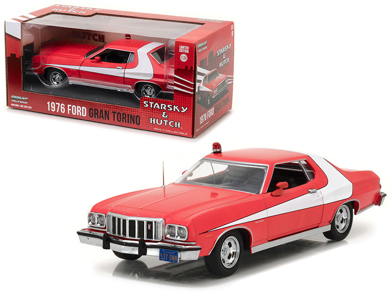 1976 Ford Gran Torino Red with White Stripes "Starsky and Hutch" (1975-1979) TV Series 1/24 Diecast Model Car by Greenlight-DiecastModeler.com
