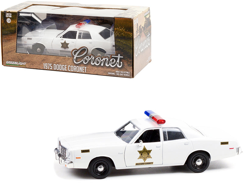 1975 Dodge Coronet White "Hazzard County Sheriff" 1/24 Diecast Model Car by Greenlight-DiecastModeler.com