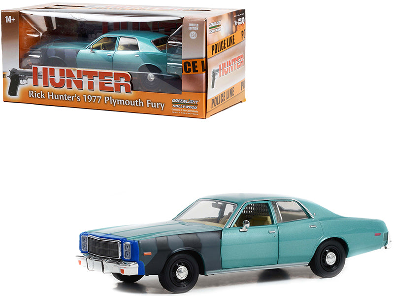1977 Plymouth Fury Unrestored Turquoise Metallic (Sergeant Rick Hunter's) "Hunter" (1984-1991) TV Series "Hollywood Series" 1/24 Diecast Model Car by Greenlight-DiecastModeler.com