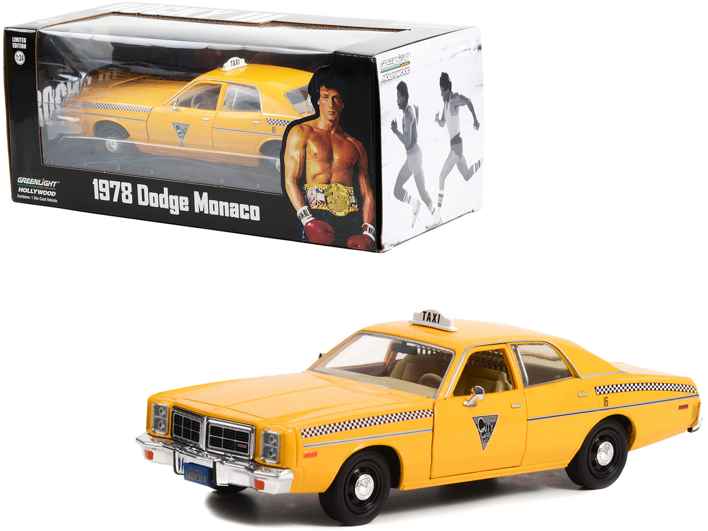 1978 Dodge Monaco Taxi "City Cab Co." Yellow "Rocky III" (1982) Movie 1/24 Diecast Model Car by Greenlight-DiecastModeler.com