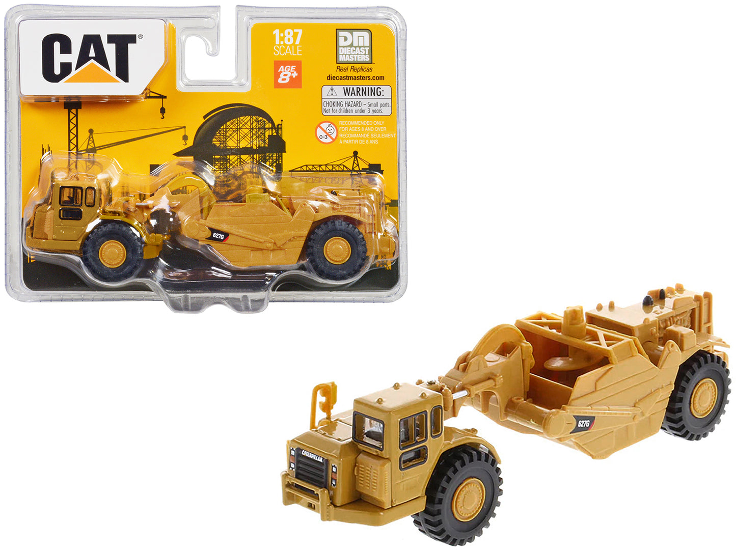 CAT Caterpillar 627G Auger Scraper Yellow 1/87 (HO) Diecast Model by Diecast Masters-DiecastModeler.com