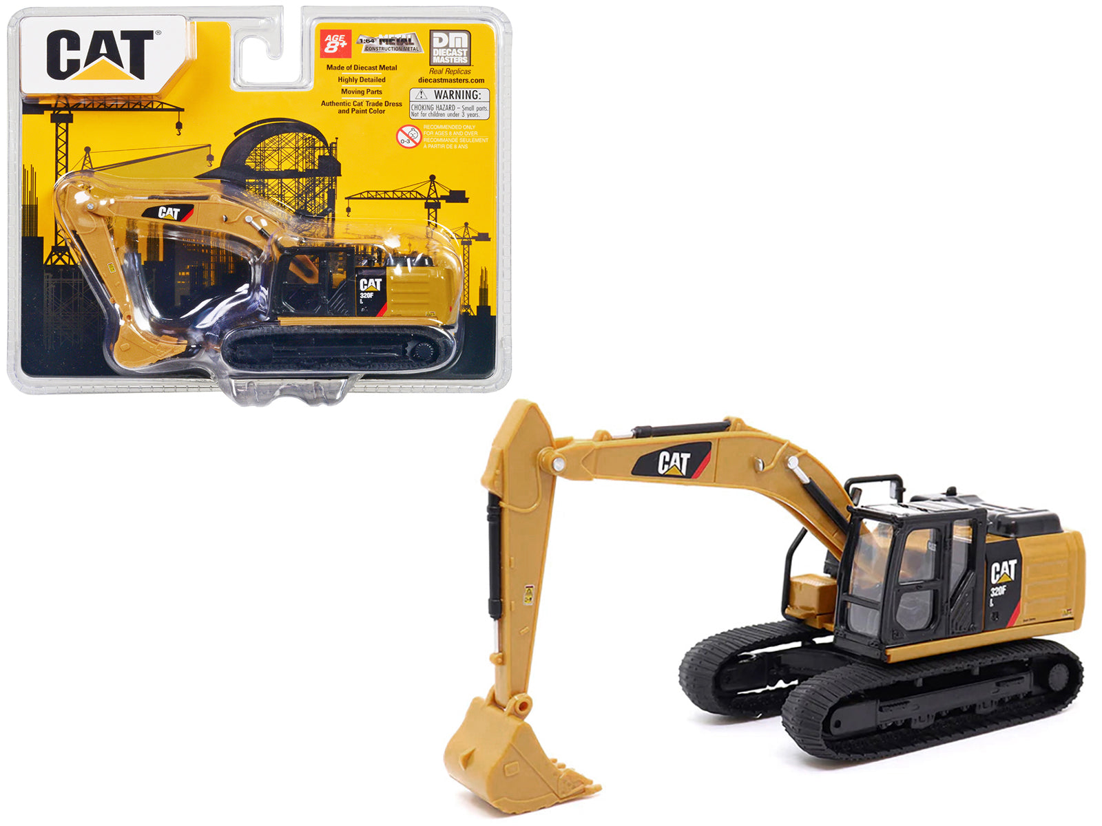 CAT Caterpillar 320F L Hydraulic Excavator Yellow and Black 1/64 Diecast Model by Diecast Masters-DiecastModeler.com