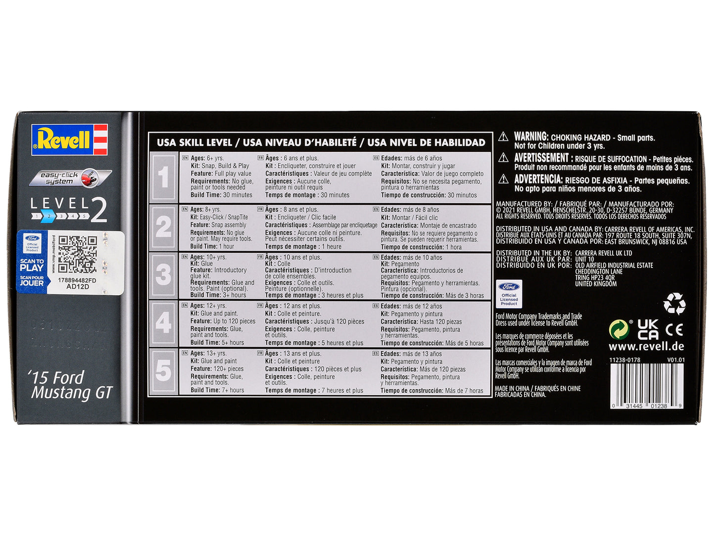 Level 2 Easy-Click Model Kit 2015 Ford Mustang GT 1/25 Scale Model by Revell-DiecastModeler.com