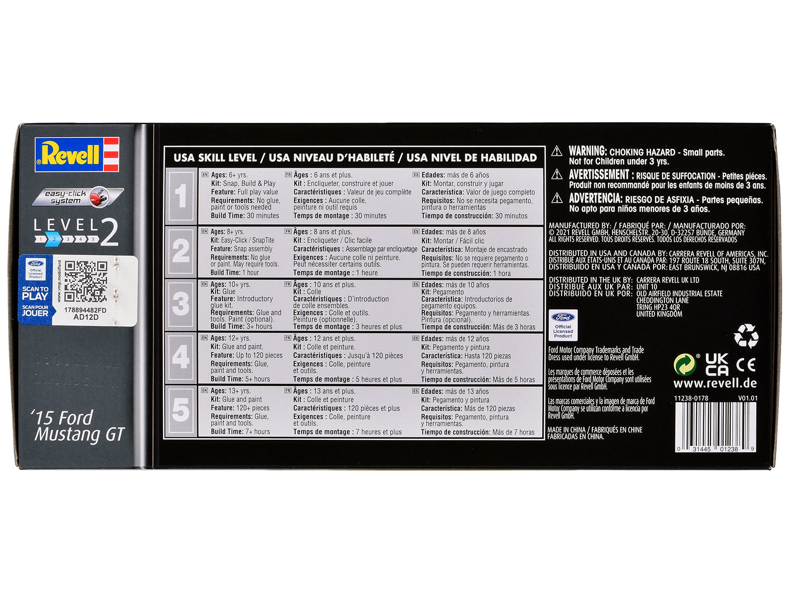 Level 2 Easy-Click Model Kit 2015 Ford Mustang GT 1/25 Scale Model by Revell-DiecastModeler.com