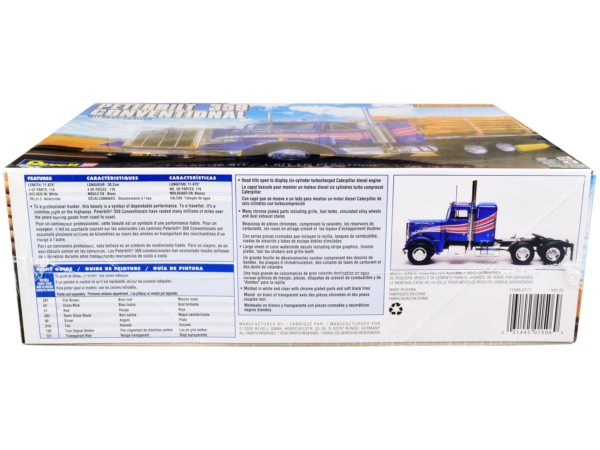 Level 4 Model Kit Peterbilt 359 Conventional Truck Tractor (without Trailer) "Historic Series" 1/25 Scale Model by Revell-DiecastModeler.com