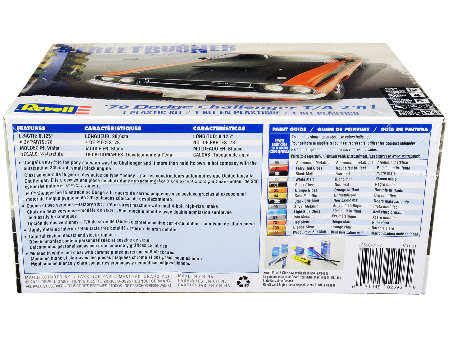 Level 4 Model Kit 1970 Dodge Challenger T/A "Streetburner" 2-in-1 Kit 1/24 Scale Model by Revell-DiecastModeler.com