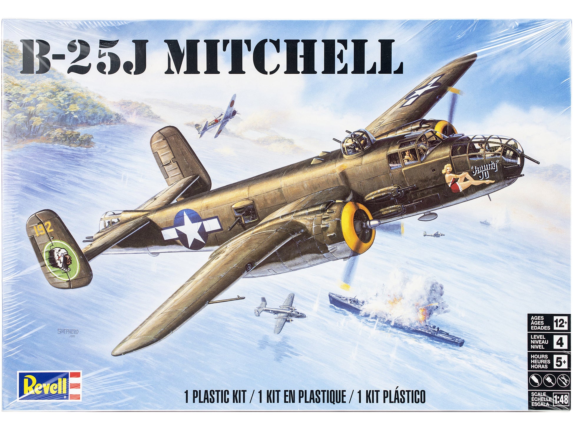 Level 4 Model Kit B-25J Mitchell Medium Bomber Plane 1/48 Scale Model by Revell-DiecastModeler.com