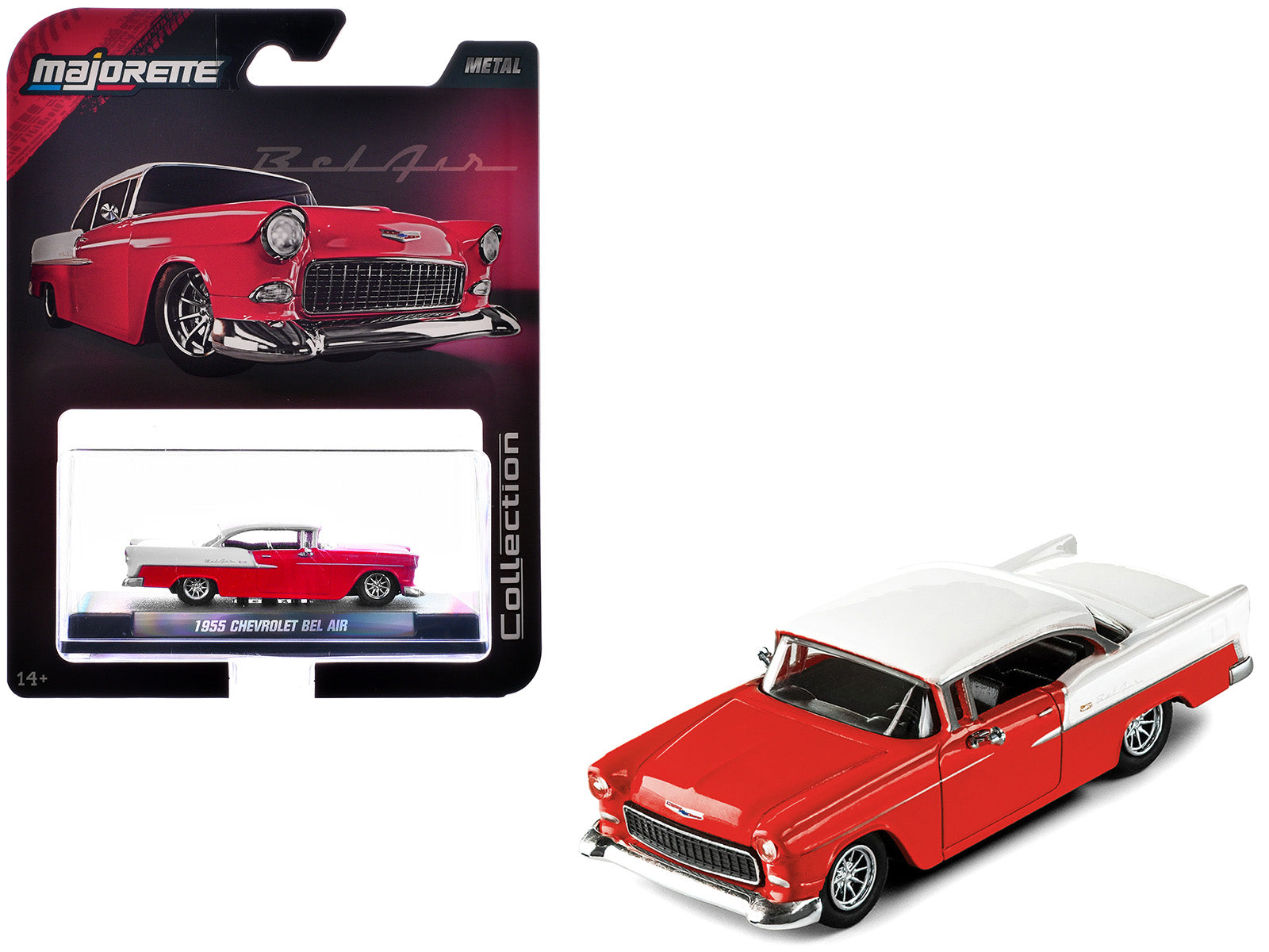 1955 Chevrolet Bel Air Red and White "Collection" Series 1/64 Diecast Model Car by Majorette-DiecastModeler.com