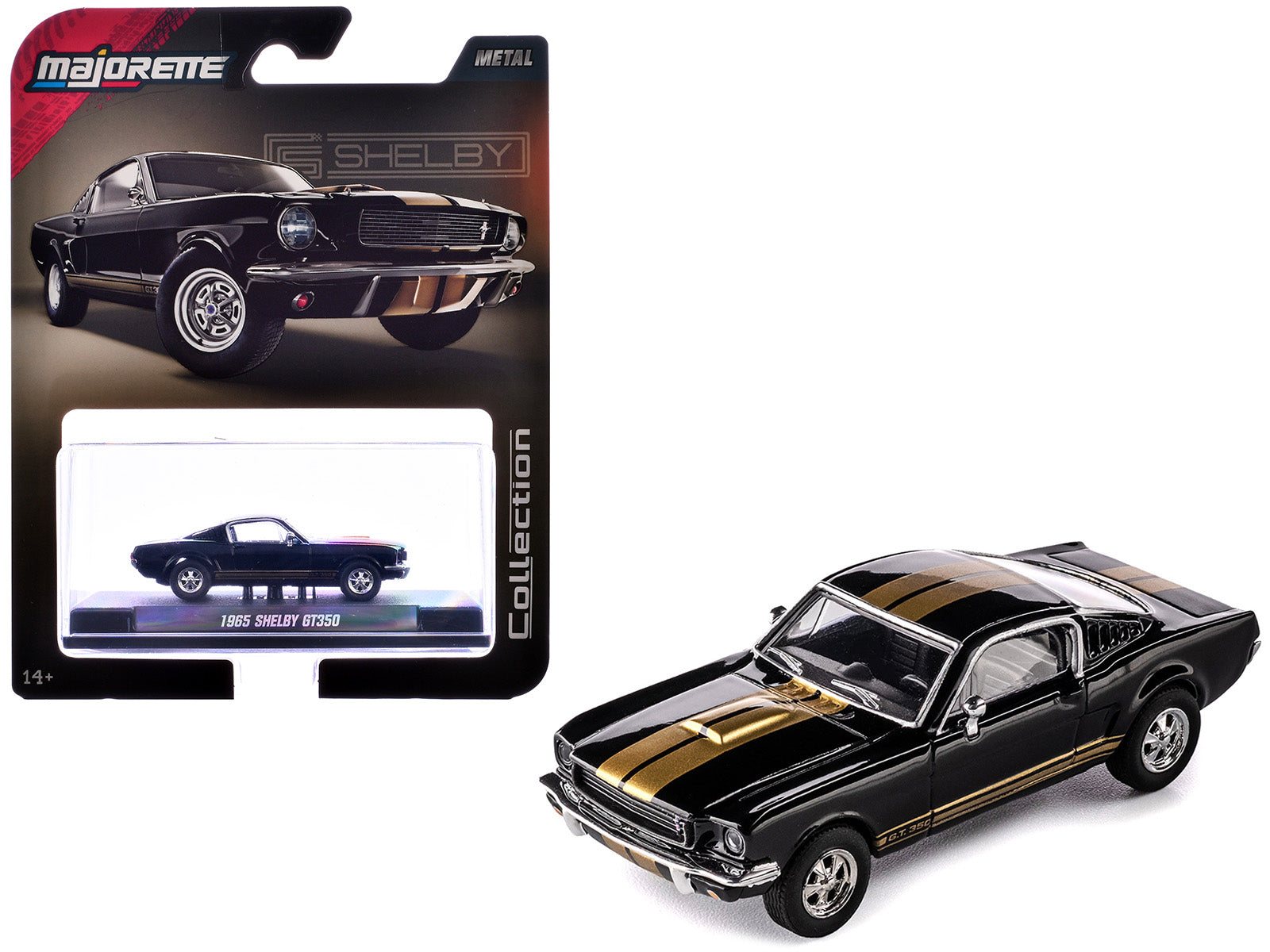 1965 Shelby GT350 Black with Gold Stripes "Collection" Series 1/64 Diecast Model Car by Majorette-DiecastModeler.com