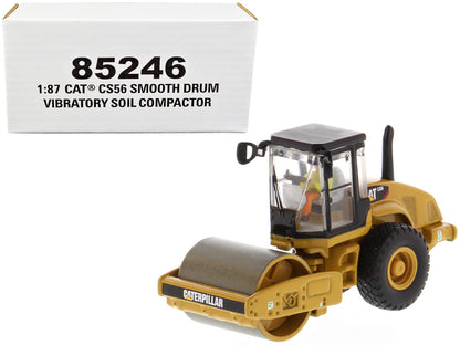 CAT Caterpillar CS56 Smooth Drum Vibratory Soil Compactor with Operator "High Line" Series 1/87 (HO) Scale Diecast Model by Diecast Masters-DiecastModeler.com