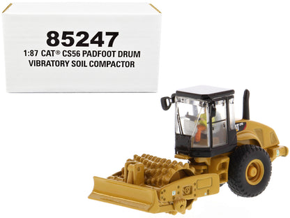 CAT Caterpillar CS56 Padfoot Drum Vibratory Soil Compactor with Operator "High Line" Series 1/87 (HO) Scale Diecast Model by Diecast Masters-DiecastModeler.com