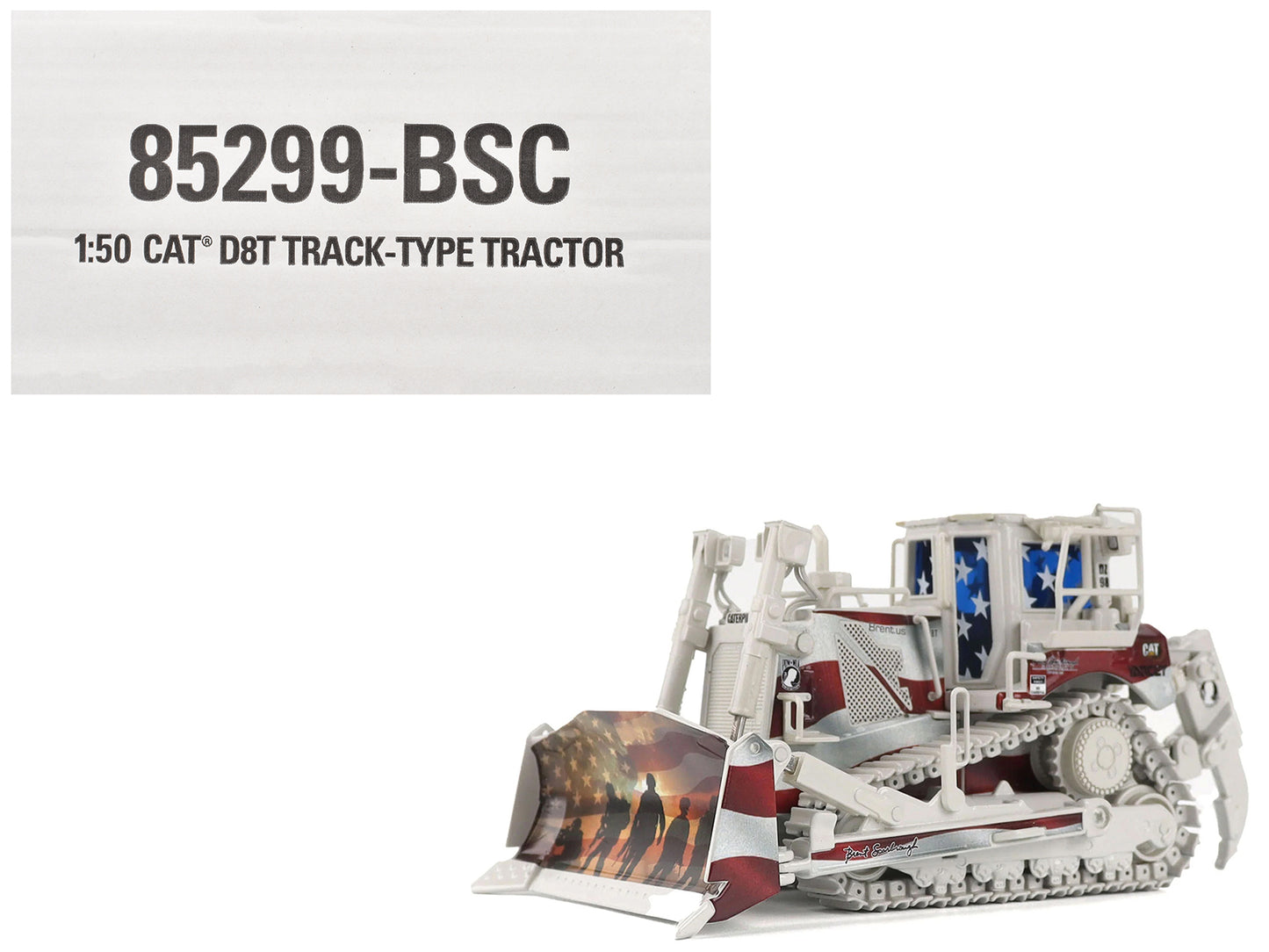 CAT Caterpillar D8T Track Type Tractor with Single Shank Ripper "Brent Scarbrough & Co." Patriotic Livery "High Line" Series 1/50 Diecast Model by Diecast Masters-DiecastModeler.com