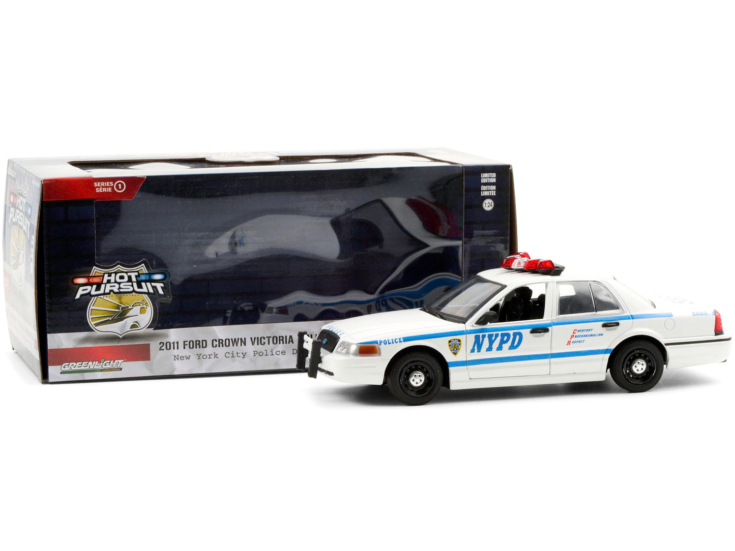 2011 Ford Crown Victoria Police Interceptor "New York City Police Department" (NYPD) White "Hot Pursuit" Series 1/24 Diecast Model Car by Greenlight-DiecastModeler.com