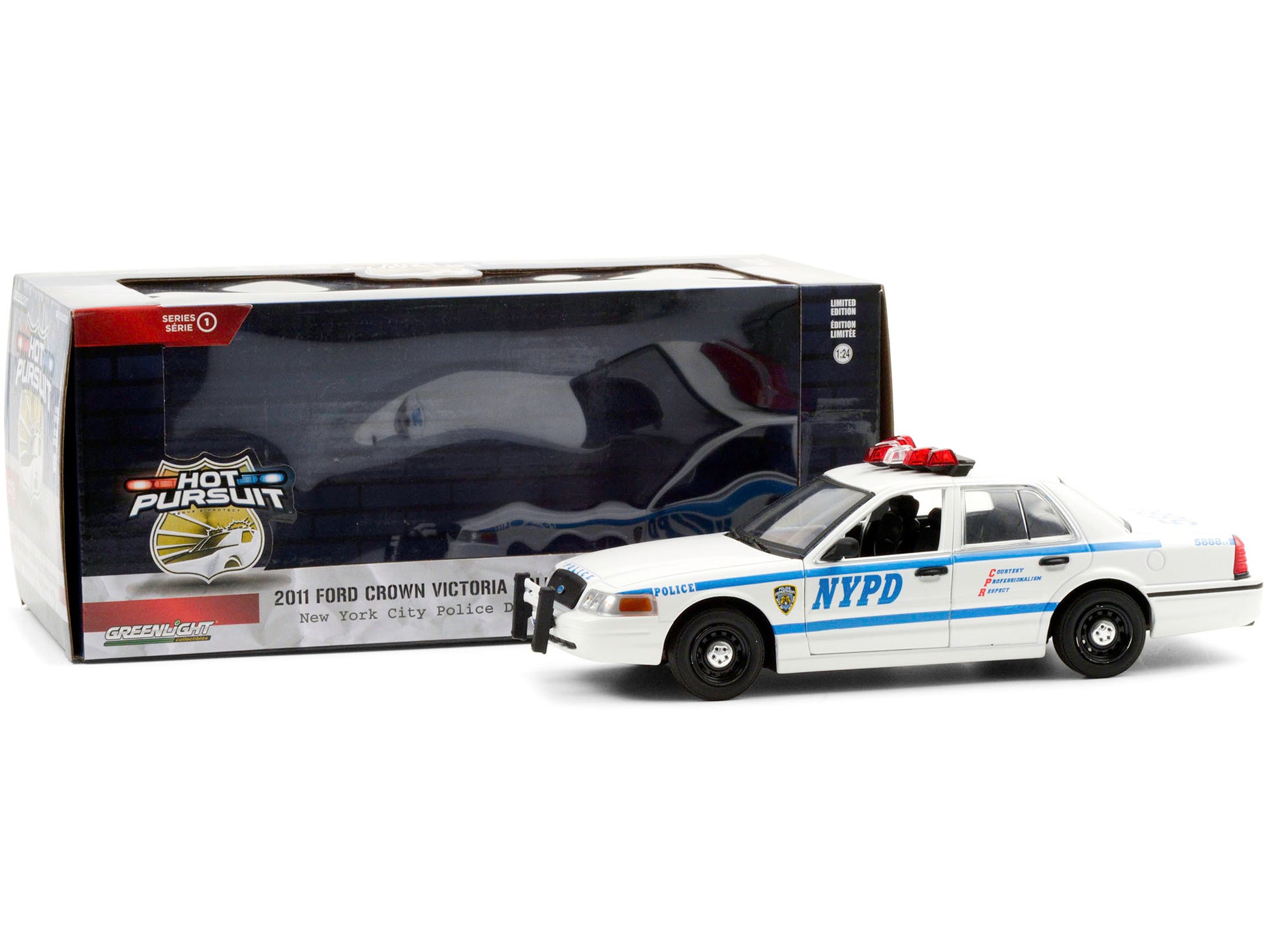 2011 Ford Crown Victoria Police Interceptor "New York City Police Department" (NYPD) White "Hot Pursuit" Series 1/24 Diecast Model Car by Greenlight-DiecastModeler.com