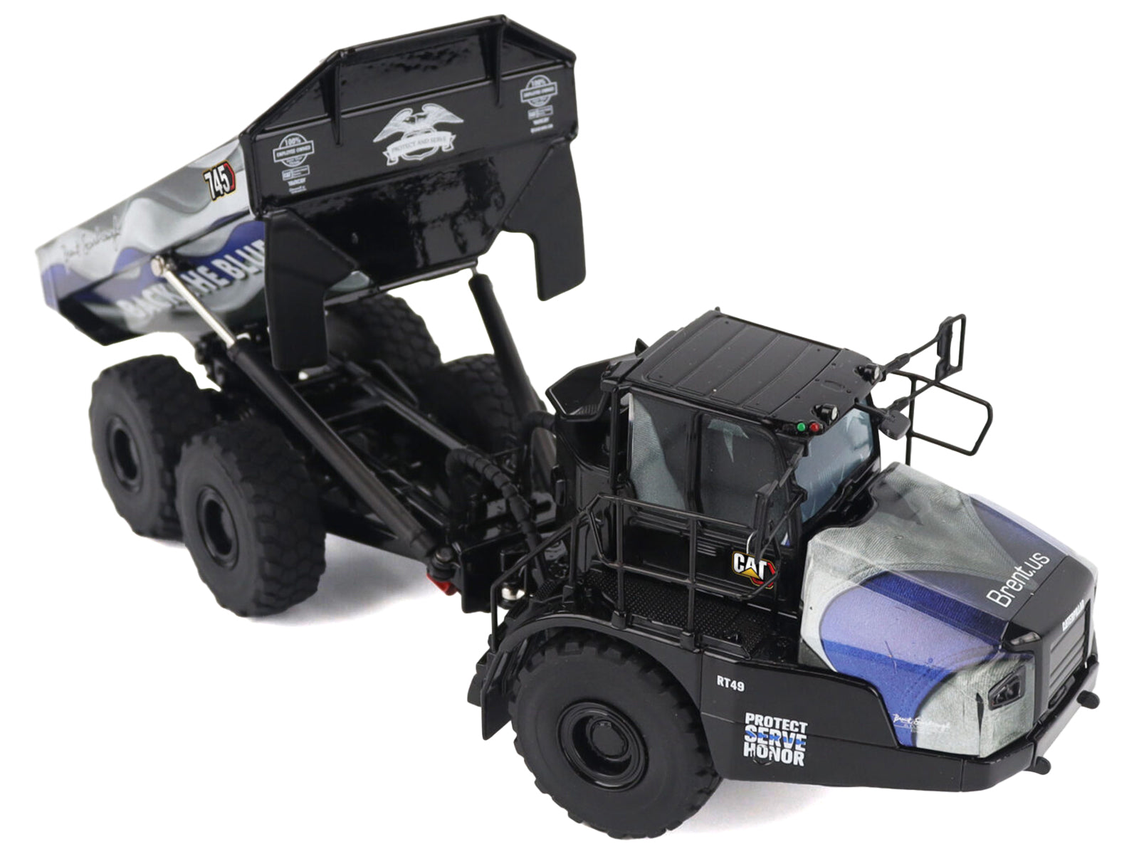 CAT Caterpillar 745 Articulated Dump Truck "Brent Scarbrough & Co. - Back the Blue" Black with Graphics "High Line" Series 1/50 Diecast Model by Diecast Masters-DiecastModeler.com