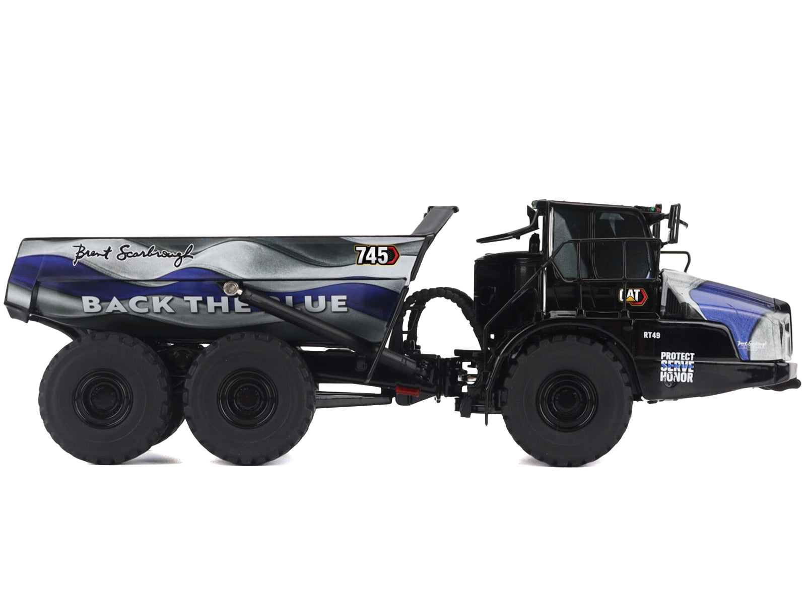 CAT Caterpillar 745 Articulated Dump Truck "Brent Scarbrough & Co. - Back the Blue" Black with Graphics "High Line" Series 1/50 Diecast Model by Diecast Masters-DiecastModeler.com