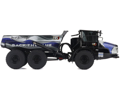 CAT Caterpillar 745 Articulated Dump Truck "Brent Scarbrough & Co. - Back the Blue" Black with Graphics "High Line" Series 1/50 Diecast Model by Diecast Masters