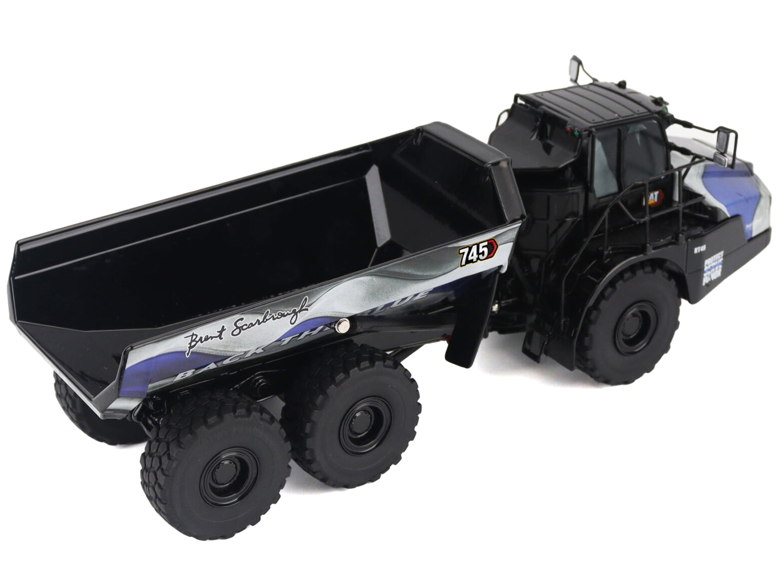 CAT Caterpillar 745 Articulated Dump Truck "Brent Scarbrough & Co. - Back the Blue" Black with Graphics "High Line" Series 1/50 Diecast Model by Diecast Masters-DiecastModeler.com