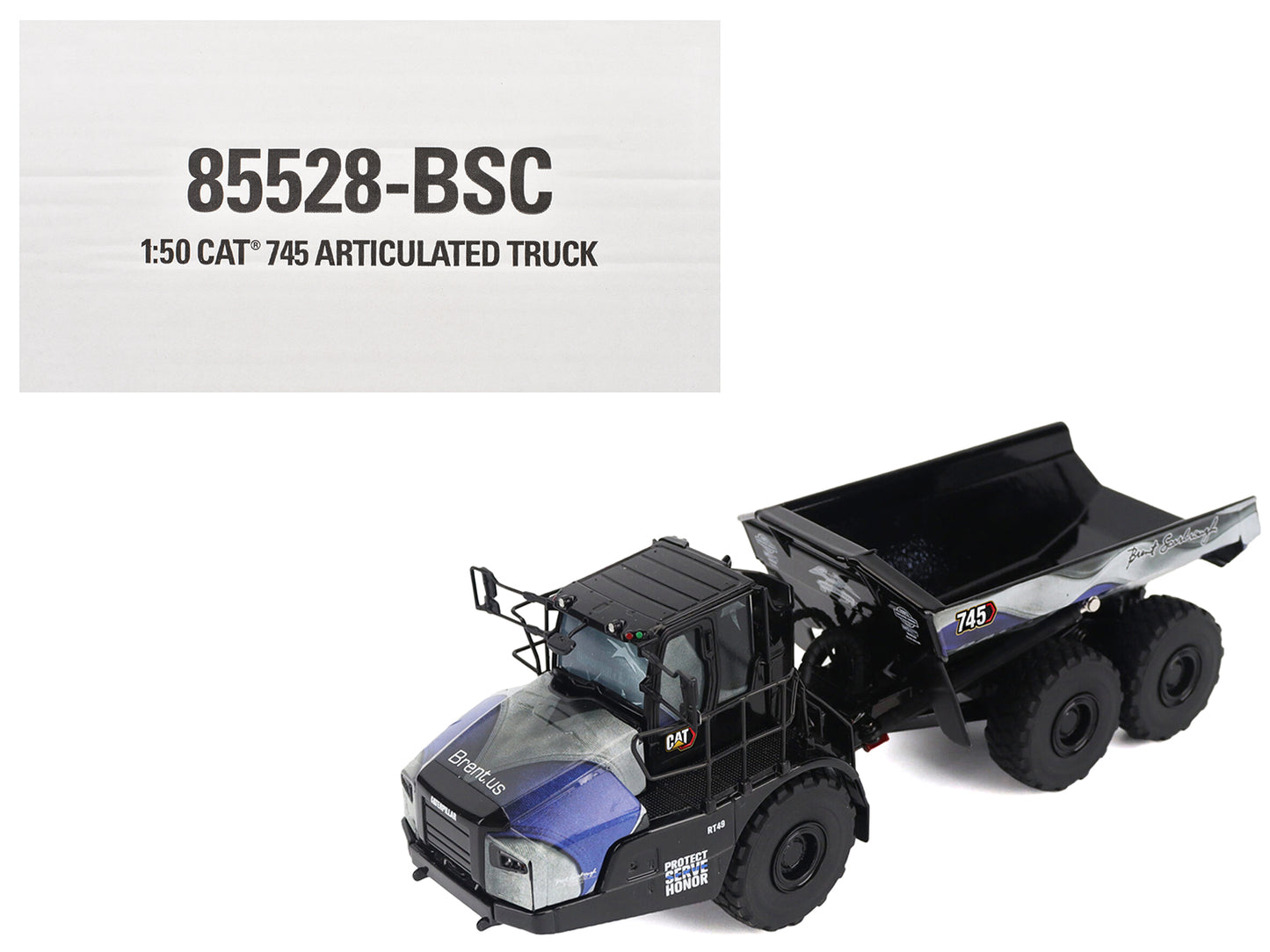 CAT Caterpillar 745 Articulated Dump Truck "Brent Scarbrough & Co. - Back the Blue" Black with Graphics "High Line" Series 1/50 Diecast Model by Diecast Masters