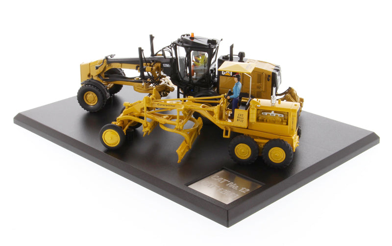 Cat Caterpillar No. 12 Motor Grader (Circa 1939-1959) and Cat Caterpillar 12M3 Motor Grader (Current) with Operators "Evolution Series" Set of 2 pieces 1/50 Diecast Models by Diecast Masters-DiecastModeler.com