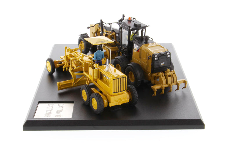 Cat Caterpillar No. 12 Motor Grader (Circa 1939-1959) and Cat Caterpillar 12M3 Motor Grader (Current) with Operators "Evolution Series" Set of 2 pieces 1/50 Diecast Models by Diecast Masters-DiecastModeler.com