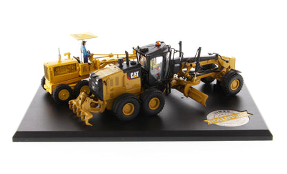 Cat Caterpillar No. 12 Motor Grader (Circa 1939-1959) and Cat Caterpillar 12M3 Motor Grader (Current) with Operators "Evolution Series" Set of 2 pieces 1/50 Diecast Models by Diecast Masters-DiecastModeler.com