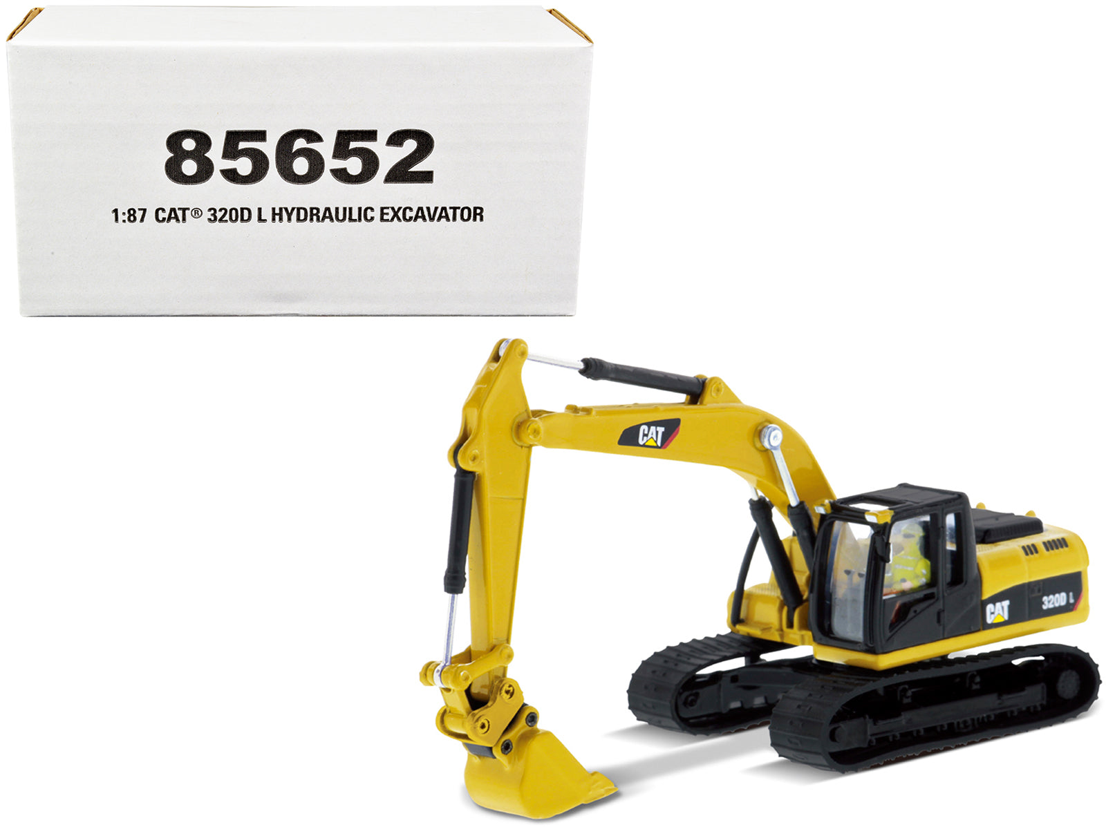 CAT Caterpillar 320D L Hydraulic Excavator with Multiple Work Tools and Operator "High Line" Series 1/87 (HO) Scale Diecast Model by Diecast Masters-DiecastModeler.com