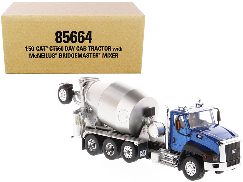 CAT Caterpillar CT660 Day Cab Tractor with McNeilus Concrete Mixer Truck Blue Metallic 1/50 Diecast Model by Diecast Masters-DiecastModeler.com