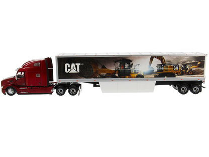 Peterbilt 579 UltraLoft Truck Tractor Red with "CAT Caterpillar" Mural Dry Van Trailer "Transport Series" 1/50 Diecast Model by Diecast Masters-DiecastModeler.com