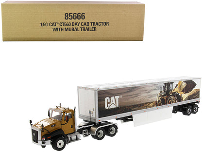 CAT Caterpillar CT660 Day Cab with Caterpillar Mural Dry Van Trailer "Transport Series" 1/50 Diecast Model by Diecast Masters-DiecastModeler.com